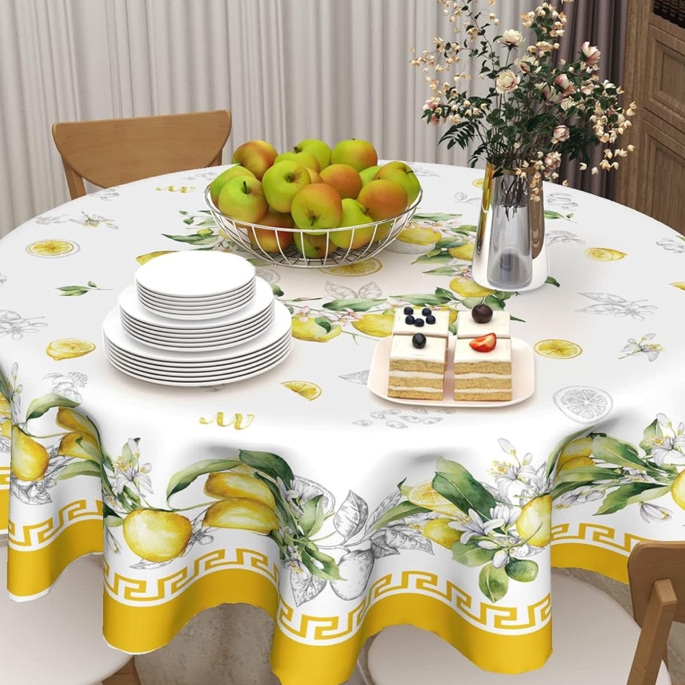 Lemon Print Tablecloth - White and Yellow - Picture 5 of 5